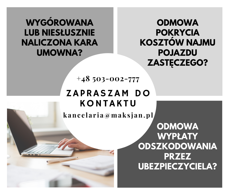 Kancelaria Radcy Prawnego Agata Maksjan-Wójcik - kompleksowa pomoc prawna dotycząca najmu pojazdu, carsharing, pojazdu zastępczego.